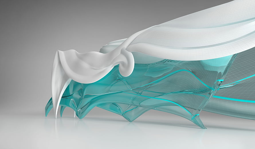 Abstract 3D Render of Flowing White and Teal Glass Surfaces HD wallpaper