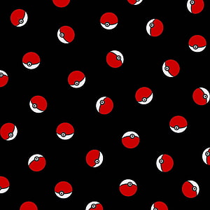 Scattered Red and White Pokeball Pattern on Black Background HD phone wallpaper