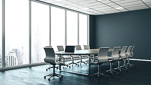 Modern Executive Conference Room With Floor To Ceiling Windows And City View HD wallpaper