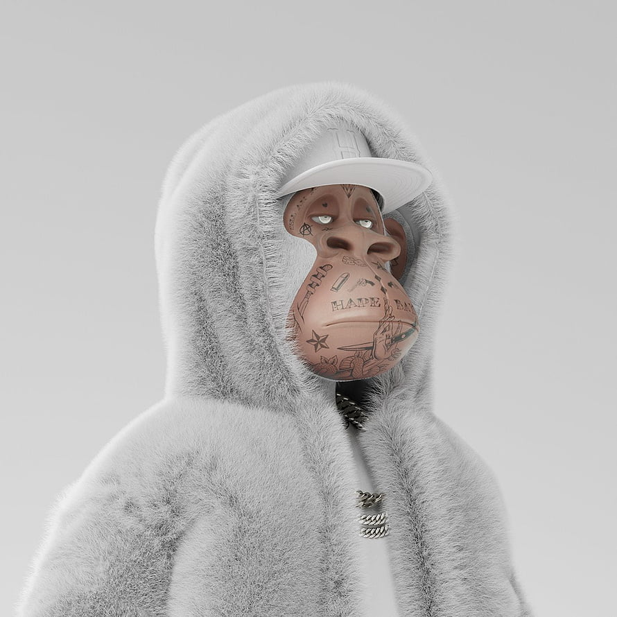 HAPEBEAST Prime NFT Monkey in White Fur Hoodie and Cap HD phone wallpaper