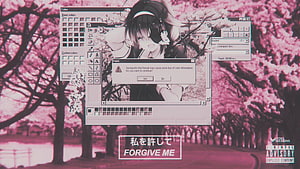 Vaporwave Aesthetic Anime Girl in Retro Paint Program with Cherry Blossoms HD wallpaper