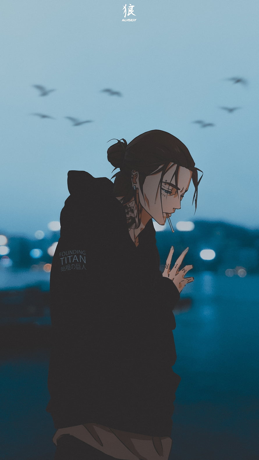 Eren Jaeger Founding Titan Hoodie Anime Illustration at Dusk HD phone wallpaper