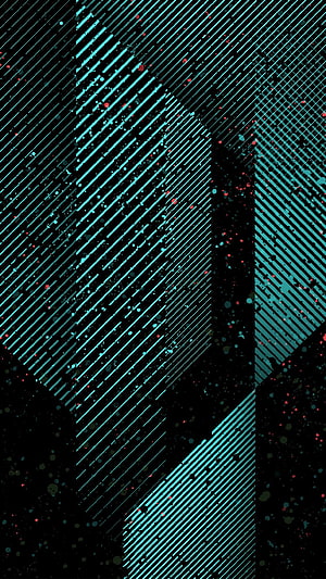 Abstract Geometric Diagonal Lines with Cyan and Red Splatter on Black Background HD phone wallpaper