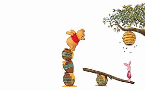 Winnie the Pooh and Piglet Reaching for Honey in a Classic A.A. Milne Illustration HD wallpaper
