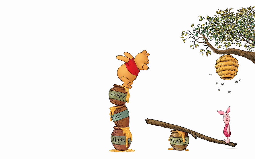Winnie the Pooh and Piglet Reaching for Honey in a Classic A.A. Milne Illustration HD wallpaper