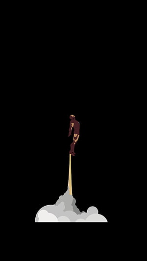 Iron Man Ascending Through Clouds in Minimalist Black AMOLED Style, Black Iron Man, Iron Man Amoled HD phone wallpaper