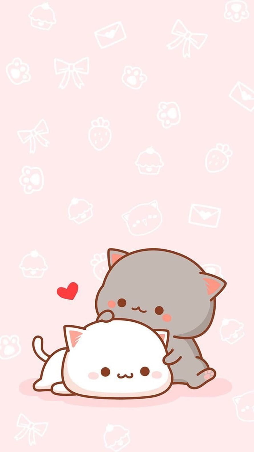 Peach and Goma Mochi Cats Cuddling on Soft Pink Background with Cute Pattern HD phone wallpaper