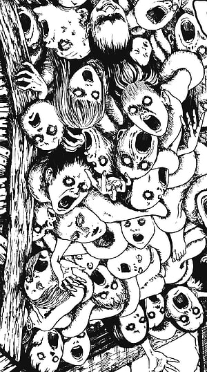 Junji Ito Horror Manga Illustration Featuring Distorted Faces and Dark Ink Art HD phone wallpaper