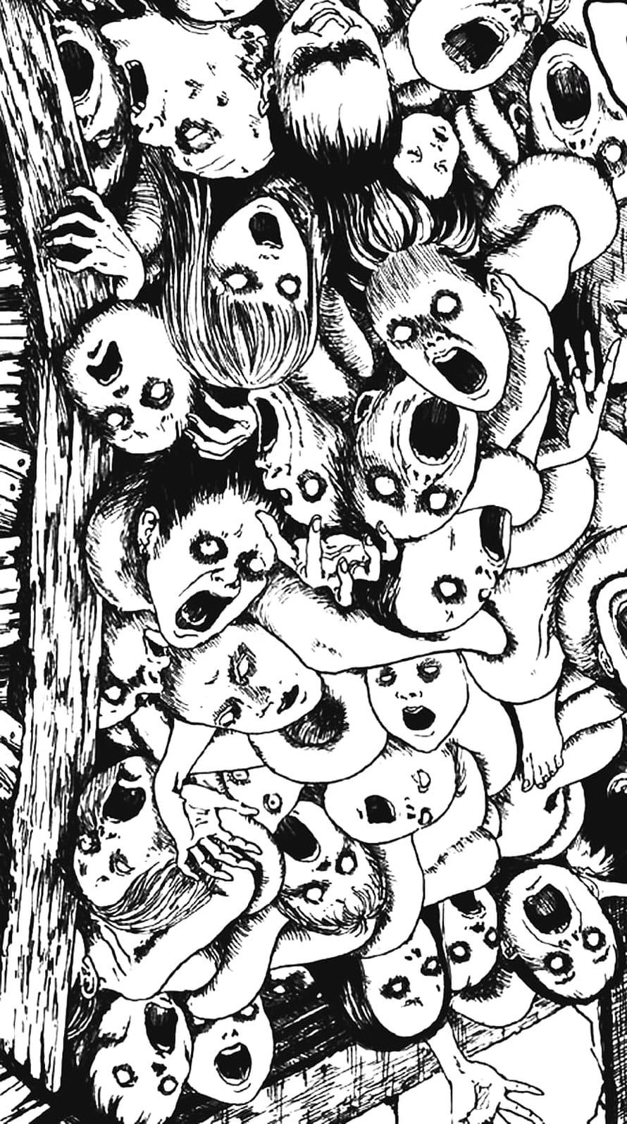 Junji Ito Horror Manga Illustration Featuring Distorted Faces and Dark Ink Art HD phone wallpaper