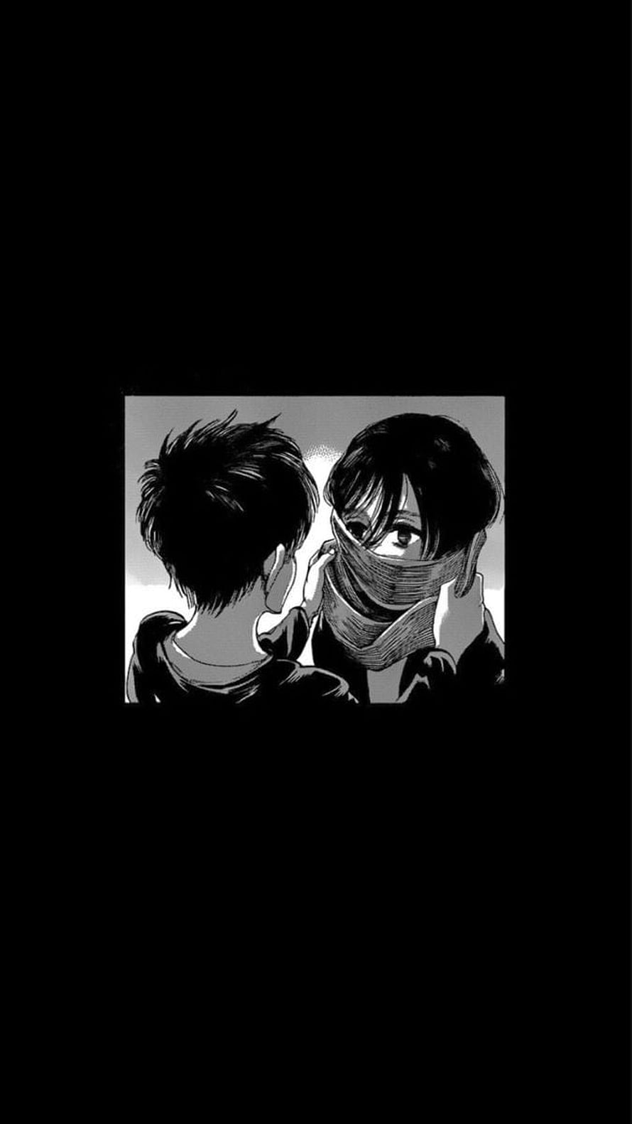 Attack on Titan manga panel of two characters in a dark monochrome scene HD phone wallpaper