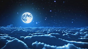 Serene Full Moon Rising Above a Vast Sea of Clouds Under a Starry Night Sky HD wallpaper