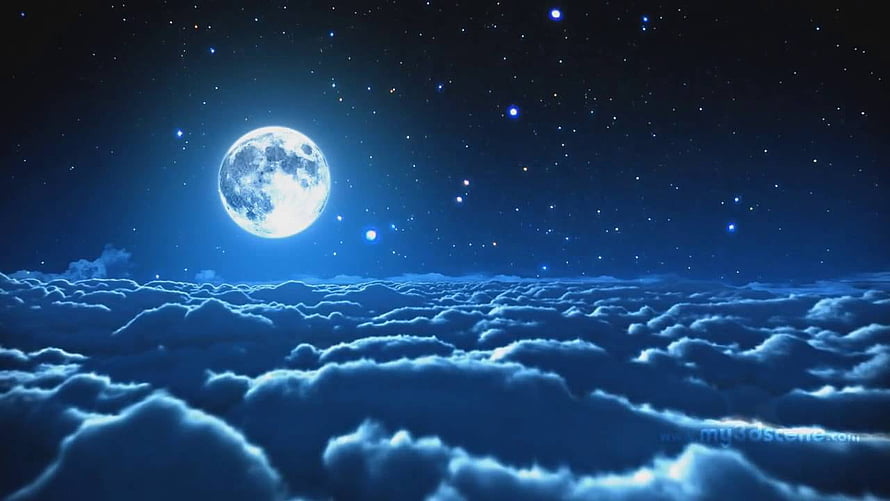 Serene Full Moon Rising Above a Vast Sea of Clouds Under a Starry Night Sky HD wallpaper