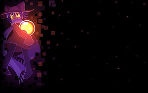 OneShot Pixel Art Character Holding Glowing Orb in Dark Starry Night Scene HD wallpaper