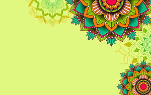 Vibrant Green Mandala Floral Pattern with Corner Decorations HD wallpaper