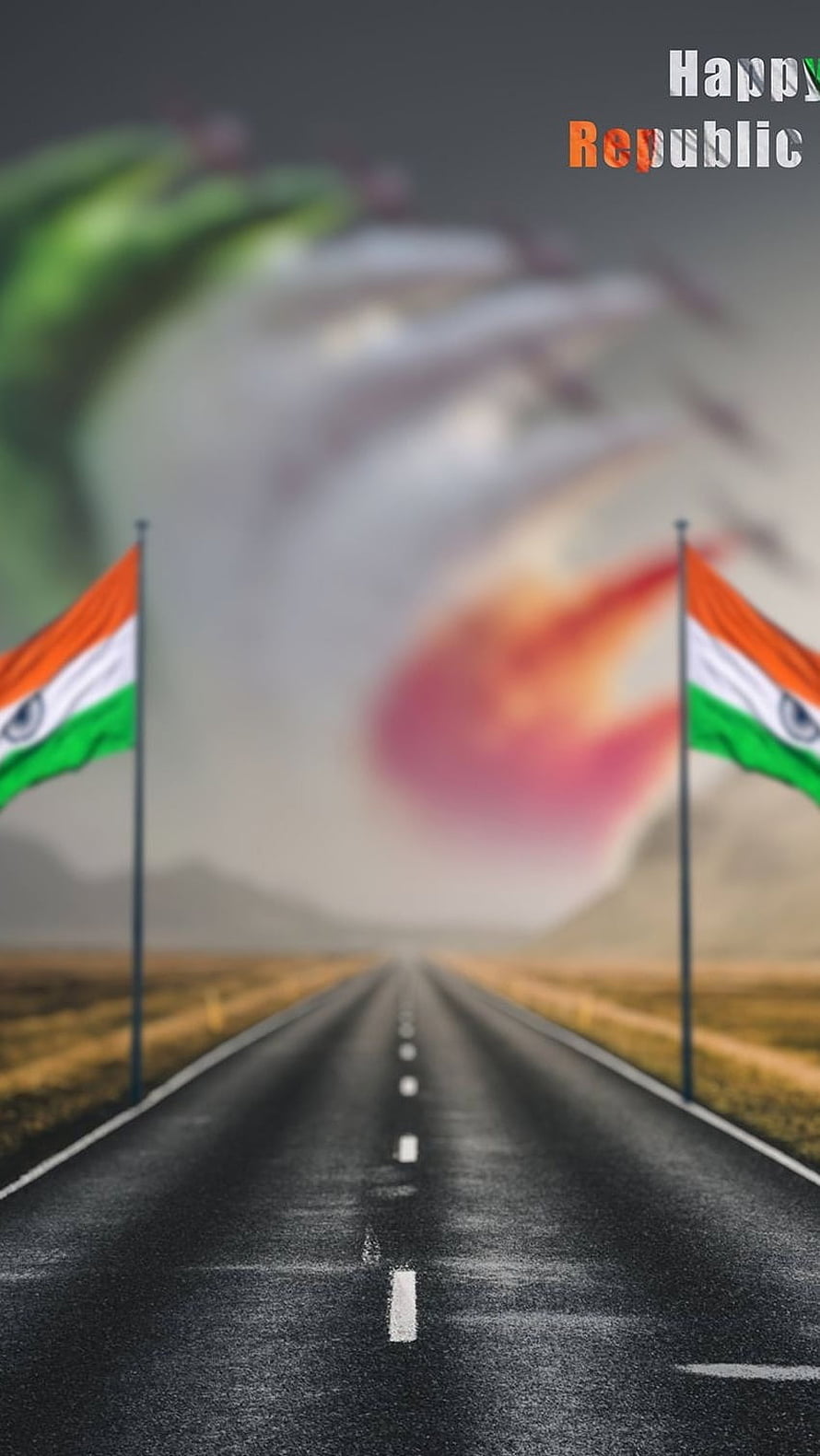 Indian Tricolor Flags Flanking a Highway for Republic Day Celebration HD phone wallpaper