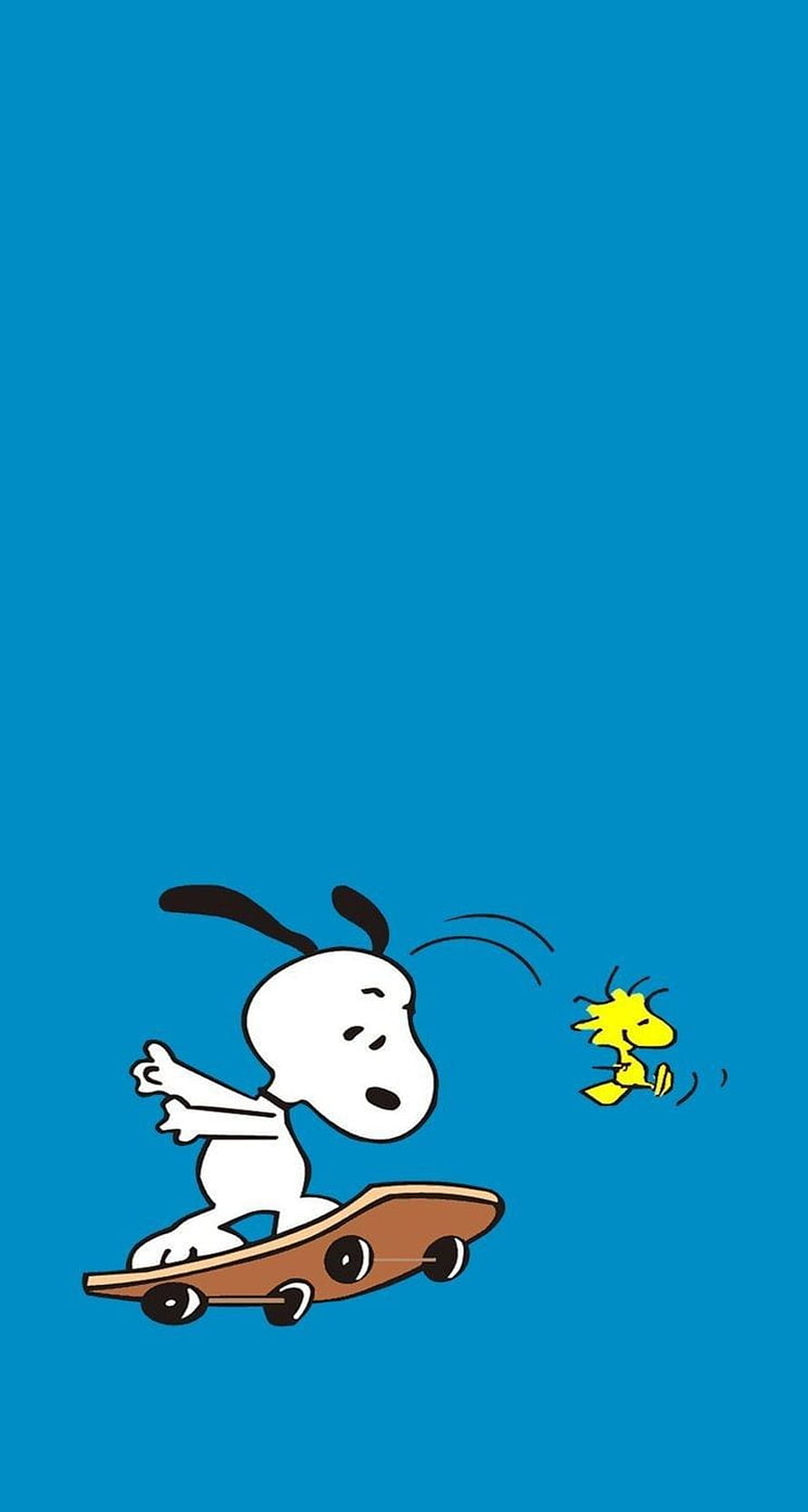 Snoopy and Woodstock Riding a Skateboard on a Blue Background HD phone wallpaper