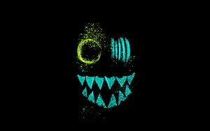 Grunge Neon Scary Face with Glowing Teeth and Splatter Effects on Black Background HD wallpaper