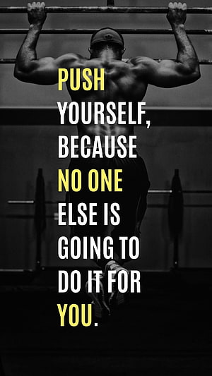 Black and white gym motivation poster featuring a muscular man doing pull-ups with bold inspirational text overlay, Workout motivational quotes bodybuilding Gym motivation quotes fitness inspirational strong bodybuilding HD phone wallpaper