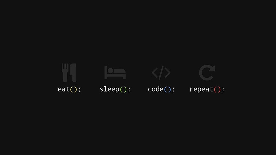 Minimalist Developer Life Cycle: Eat, Sleep, Code, Repeat on Dark Background HD wallpaper