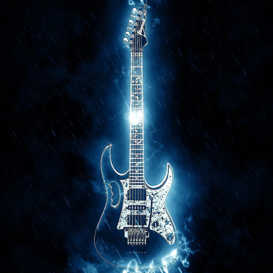 Glowing Electric Guitar with Electric Storm and Rainy Night Atmosphere HD phone wallpaper