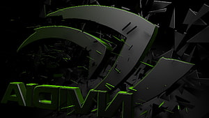 Nvidia GeForce Now 3D Logo with Shattered Dark Background and Green Accents HD wallpaper