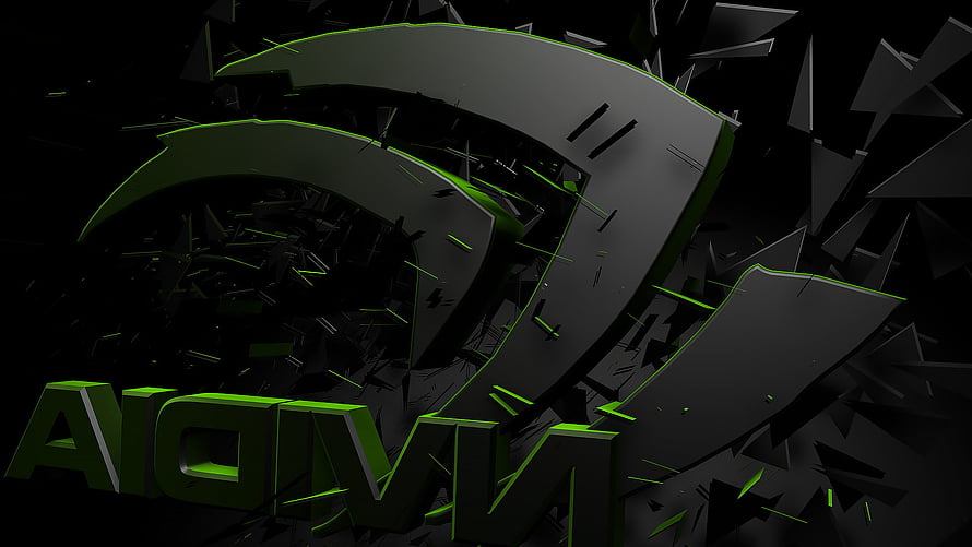 Nvidia GeForce Now 3D Logo with Shattered Dark Background and Green Accents HD wallpaper