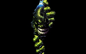 Hulk Comic Book Illustration with Green Skin and Intense Grin on Black Background HD wallpaper