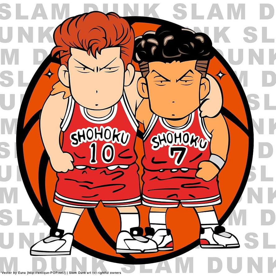 Slam Dunk Chibi Shohoku Basketball Players Red Jersey Illustration HD phone wallpaper