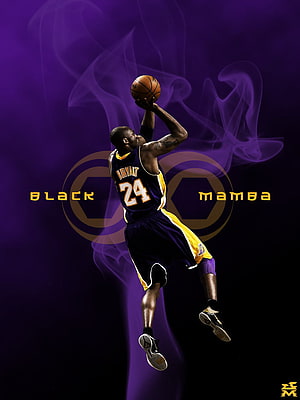 Kobe Bryant Black Mamba Fadeaway Shot in Lakers Purple Jersey HD phone wallpaper