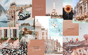 Travel Aesthetic Collage Featuring Paris, Venice, and Hot Air Balloons HD wallpaper