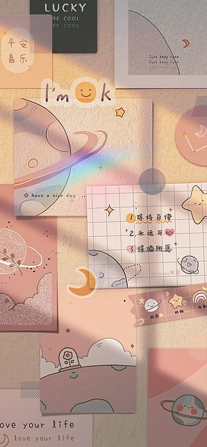Cute Pastel Pink Aesthetic Wallpaper with Kawaii Planets, Stars, and Soft Illustrations HD phone wallpaper