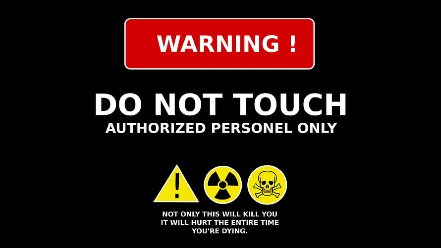 Black Warning Sign Graphic with Hazard Icons and Do Not Touch Text HD wallpaper