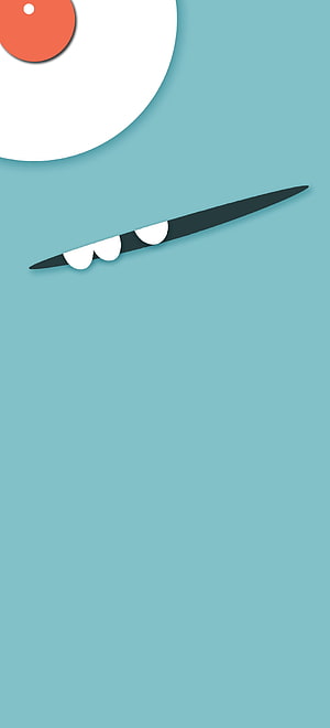 Minimalist Cartoon Monster Face with Sharp Teeth on Teal Background HD phone wallpaper