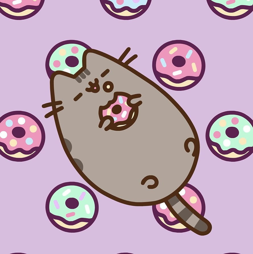 Pusheen The Cat Eating A Sprinkled Donut On A Pastel Purple Background HD phone wallpaper