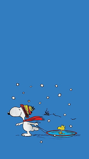 Snoopy and Woodstock Ice Skating in Snowy Winter Scene HD phone wallpaper