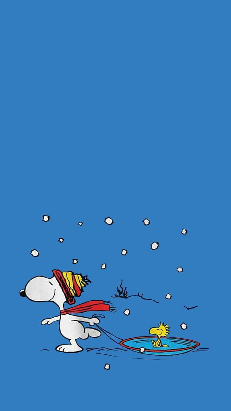 Snoopy and Woodstock Ice Skating in Snowy Winter Scene HD phone wallpaper