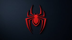 Red Spider-Man Logo Emblem on Dark Navy Background, Spider, logo, spider-man, playstation 5 HD wallpaper