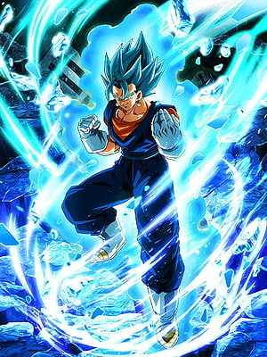 Vegito Super Saiyan Blue in Dokkan Battle with Blue Energy Aura HD phone wallpaper