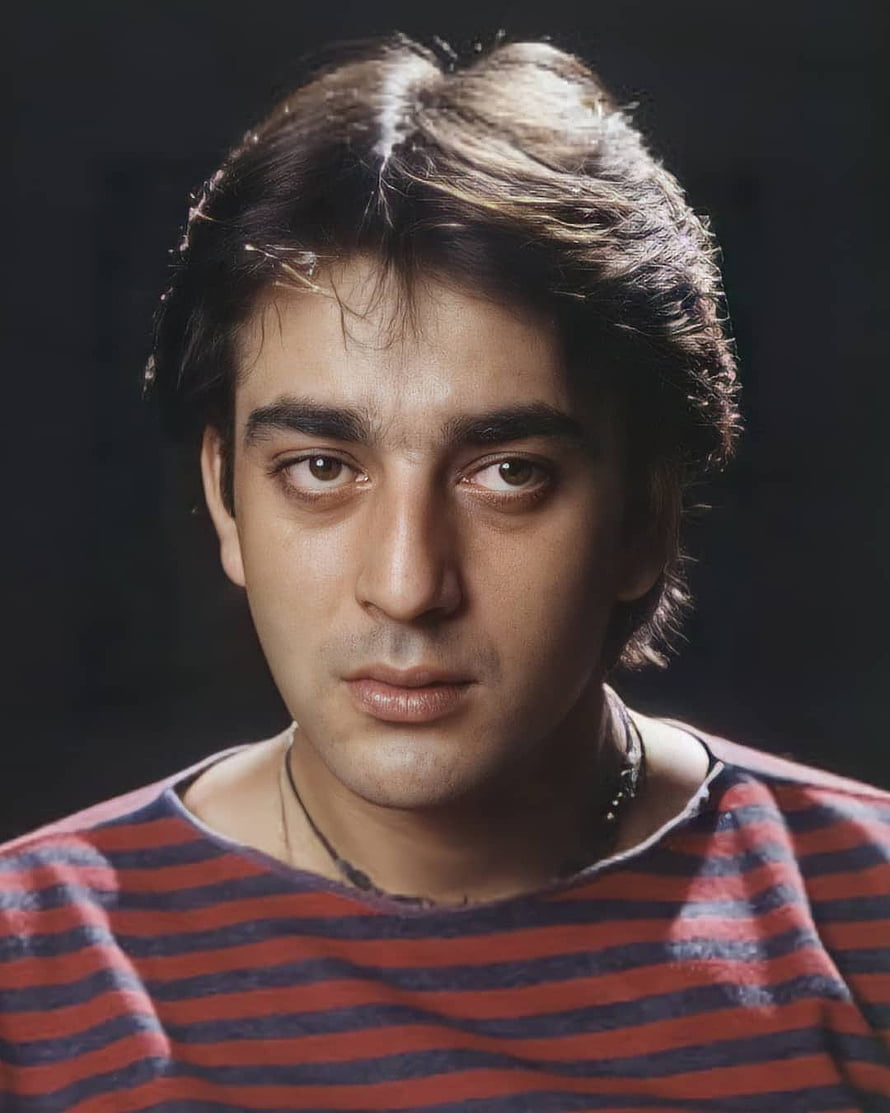 Sanjay Dutt Portrait in Red and Blue Striped Shirt with Dark Background HD phone wallpaper