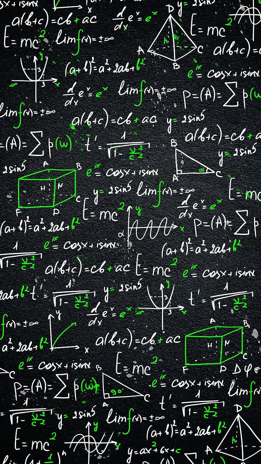 Chalkboard Physics and Math Formulas with Geometric Diagrams HD phone wallpaper