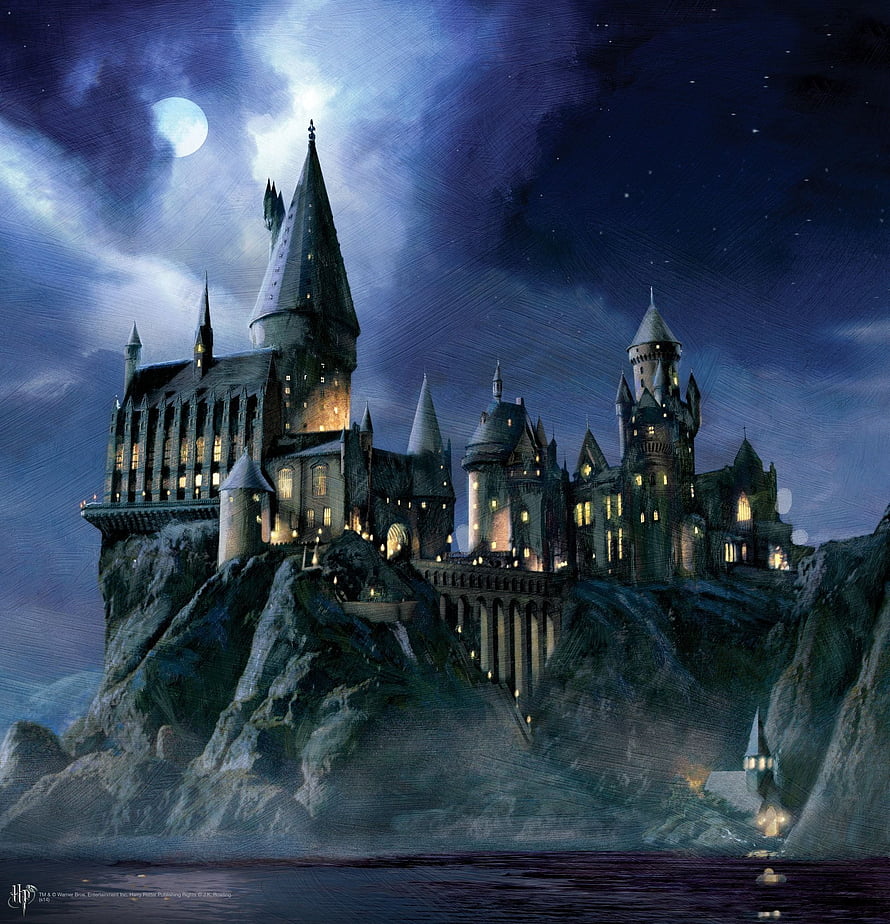 Hogwarts Castle at Night Under a Full Moon in the Harry Potter Series HD phone wallpaper