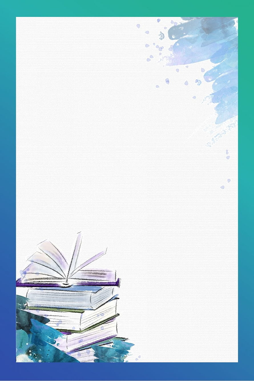 Watercolor Book Stack Illustration with Soft Blue and Purple Splashes on White Background HD phone wallpaper