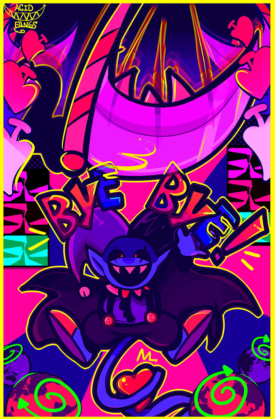 Jevil from Deltarune in a vibrant neon punk illustration with bold typography and dark fantasy elements HD phone wallpaper