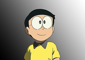 Nobita Nobi Character Portrait in Yellow Shirt with Round Glasses HD wallpaper