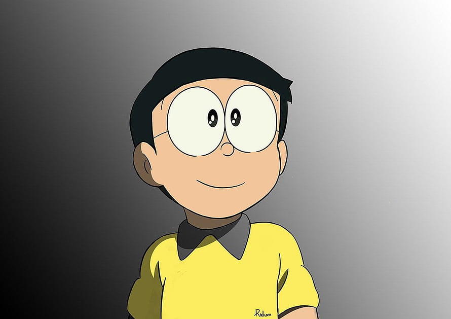 Nobita Nobi Character Portrait in Yellow Shirt with Round Glasses HD wallpaper