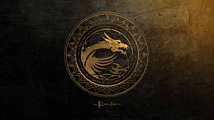 Golden Dragon Sigil Emblem on Dark Textured Background HD wallpaper