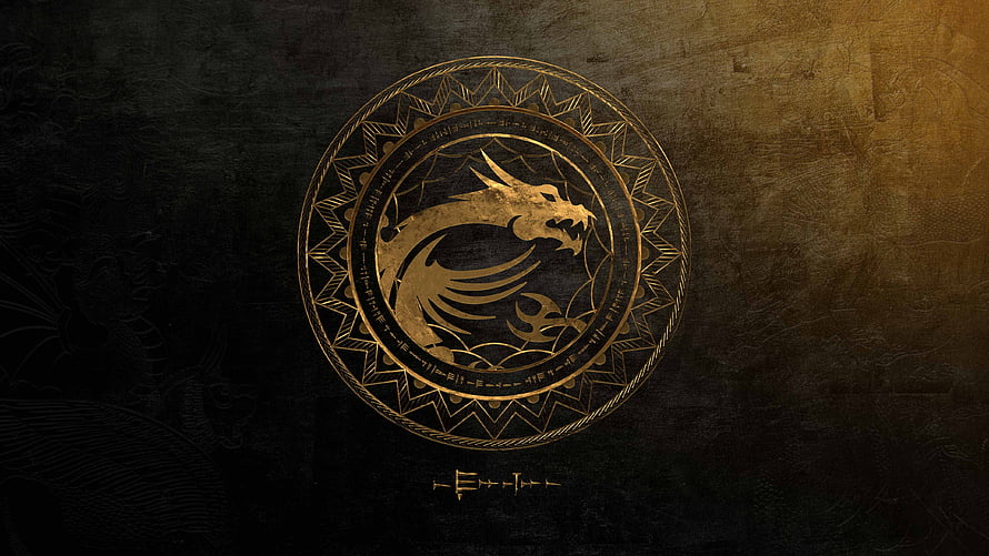 Golden Dragon Sigil Emblem on Dark Textured Background HD wallpaper