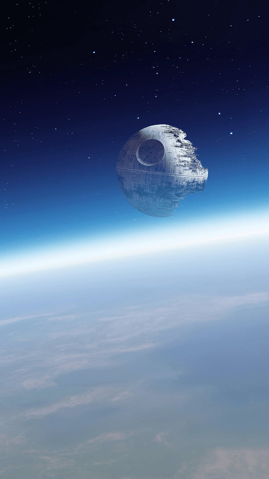 Death Star Orbiting a Cloudy Planet in Deep Space HD phone wallpaper