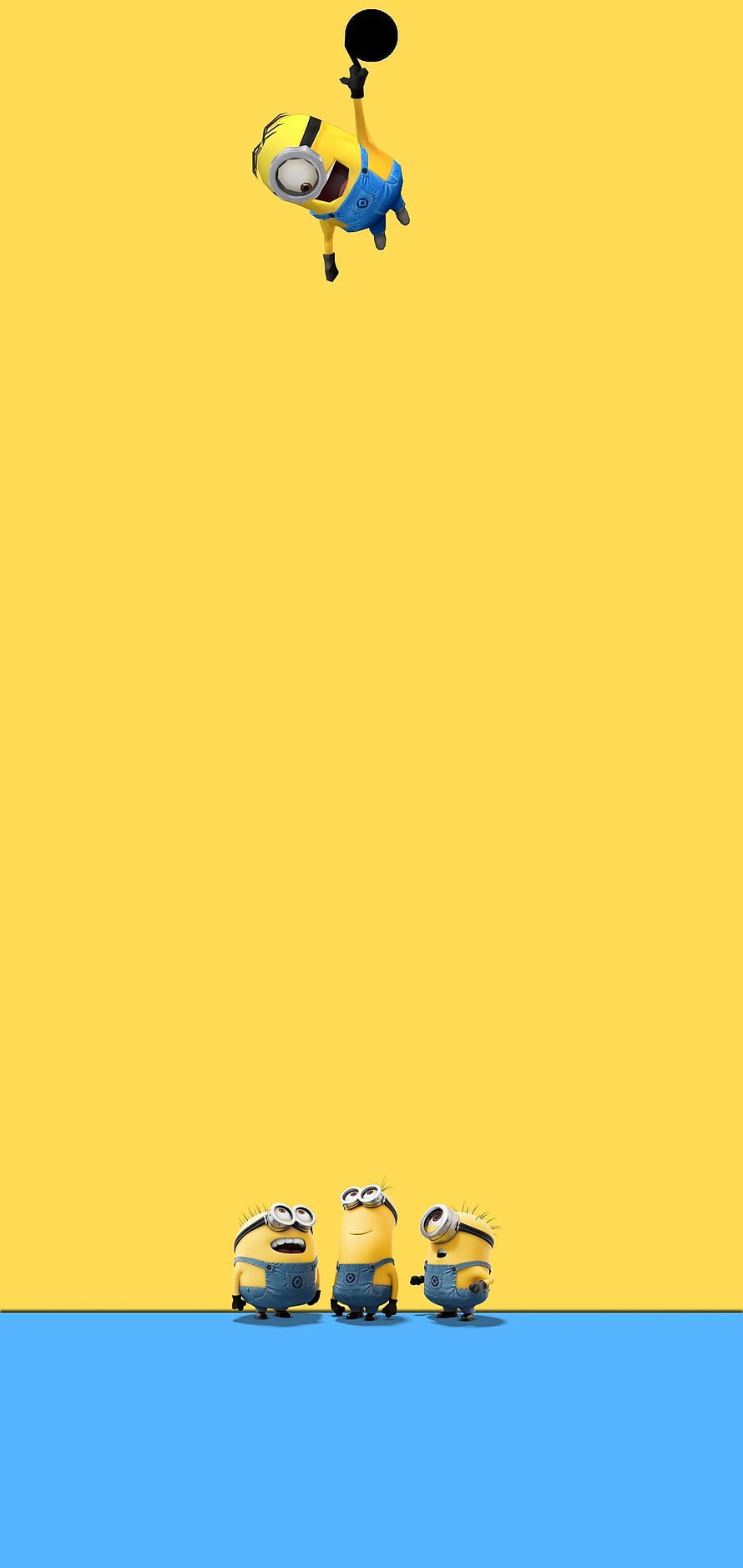 Minions Playing Ball on Yellow and Blue Background HD phone wallpaper