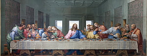 The Last Supper by Juan de Juanes: Jesus and the Apostles at a Long Table in a Classical Hall HD wallpaper
